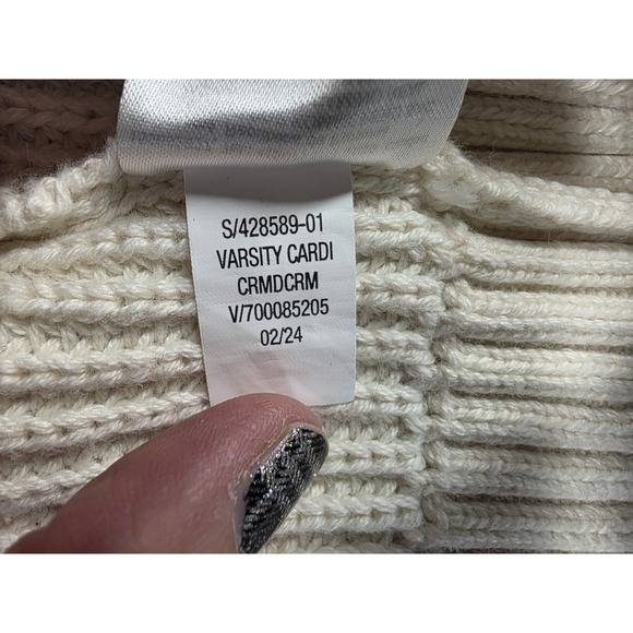 Old Navy Women's Cotton Button Cardigan Sweater Large Beige Navy Trim Preppy - Picture 8 of 8